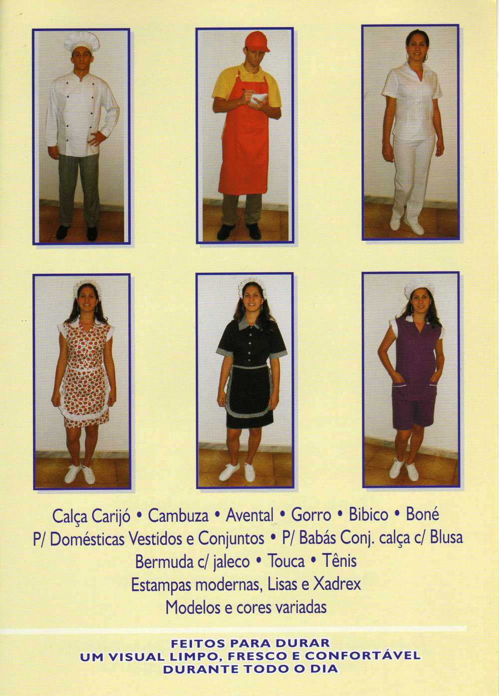 Vestidos, conjuntos bermudas c/jalecos, calças c/jalecos p/ cozinheiros, copeiros,  etc...